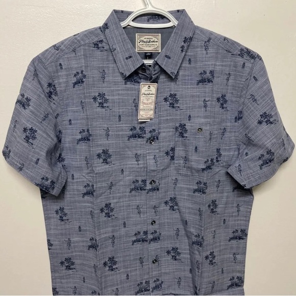 Flag & Anthem Mens Hawaii Shirt Button Up Adult Medium Navy Blue Lightweight NWT - Picture 4 of 13